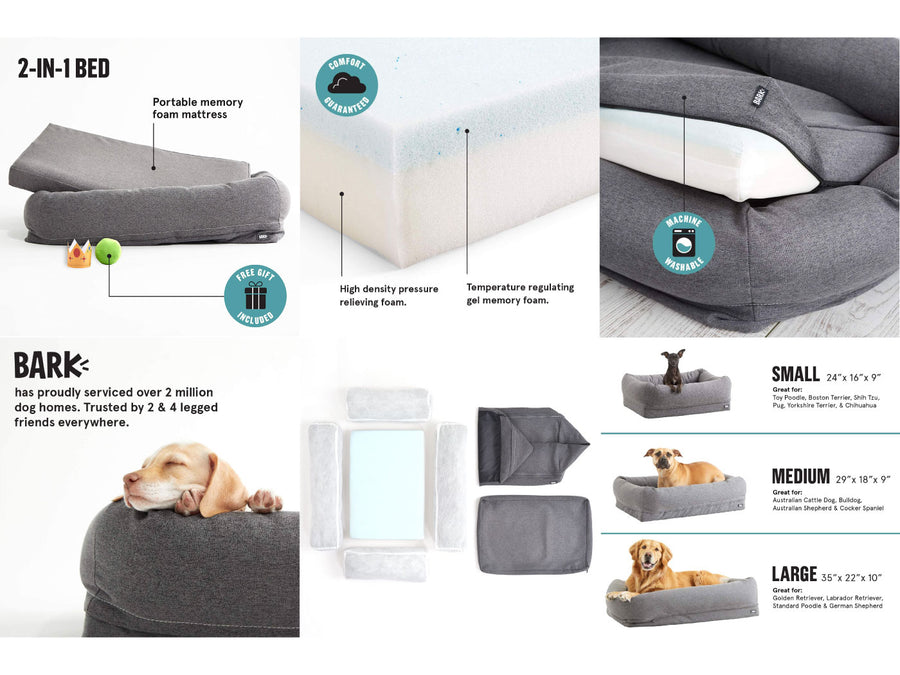 BARK<br>The Essential Pillow Bed/Sheets<br>Orthopaedic Memory Foam Dogs/Cats
